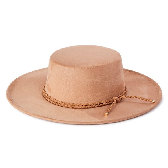 TIME AND TRU Boater Hat with Rope Trim in Tan Brown | Wide Brimmed Hat - Picture 2 of 10